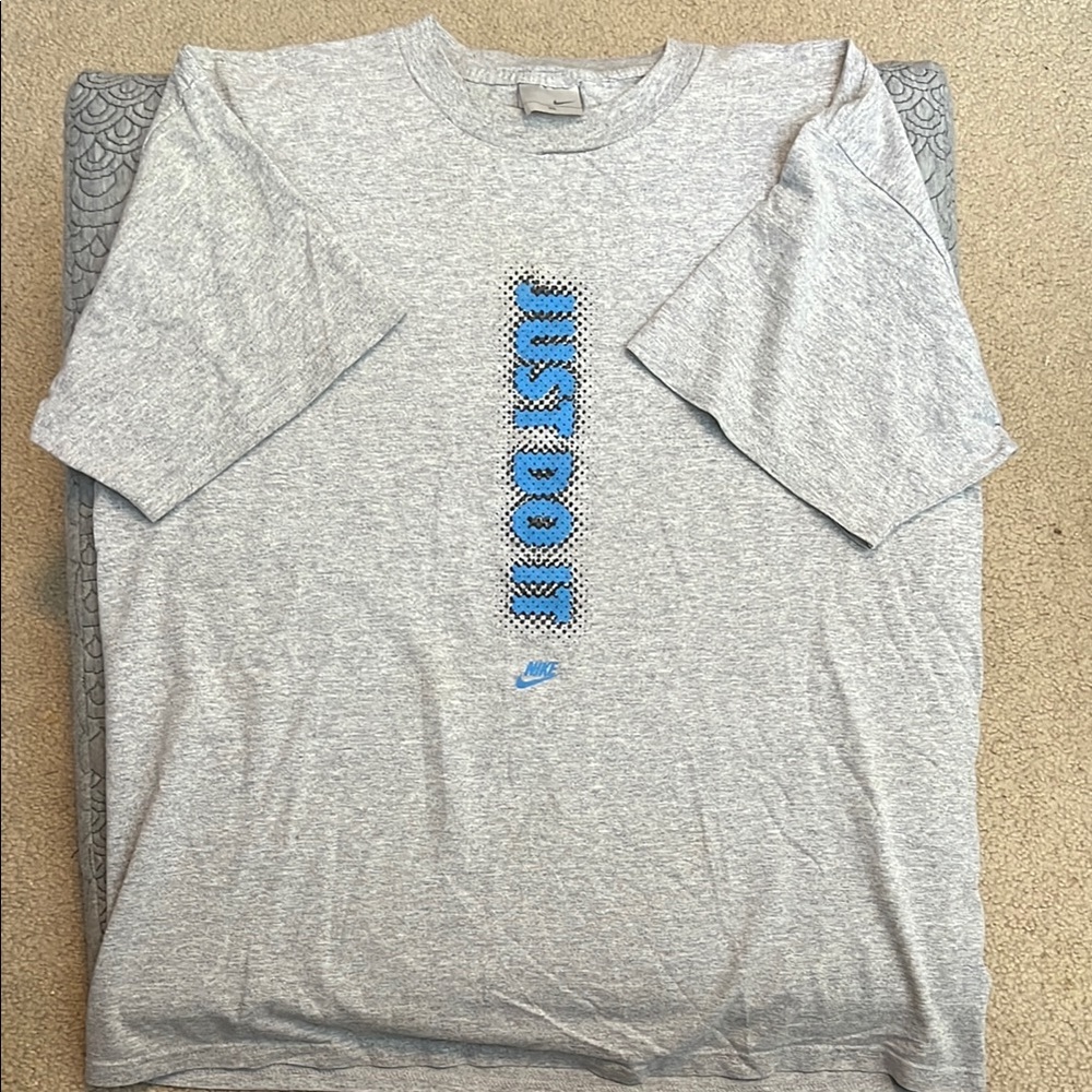 Nike Men's Gray T-Shirt with Blue Logo